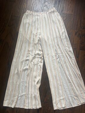 Women's Wide-Leg Striped Lounge Pants - Cream & Tan